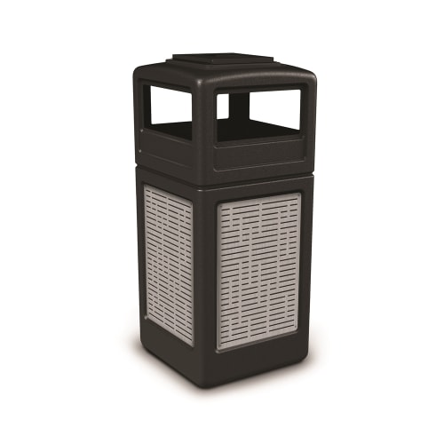 Commercial Zone PolyTec 42 Gallon Trash Container Ashtray Lid, Black w SS Panels, Horizontal